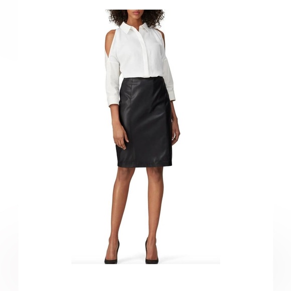 KF KaufmanFranco women’s black faux leather pencil skirt SZ 2 - Picture 1 of 3